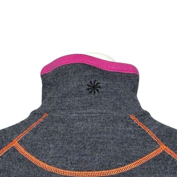 Athleta gray merino wool 1/4 zip sweater with pink and orange trim size 1X - Picture 11 of 13